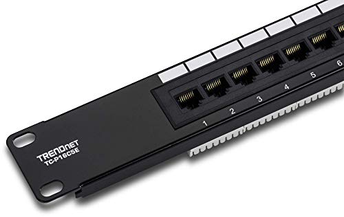 TRENDnet 16-Port Cat5/5e Unshielded Patch Panel, TC-P16C5E, Wallmount or Rackmount, 1U 19", 100Mhz Connection, Ethernet/Fast Ethernet/Gigabit Ethernet (1000Base-T), Cat3/Cat4/Cat5 Compatible