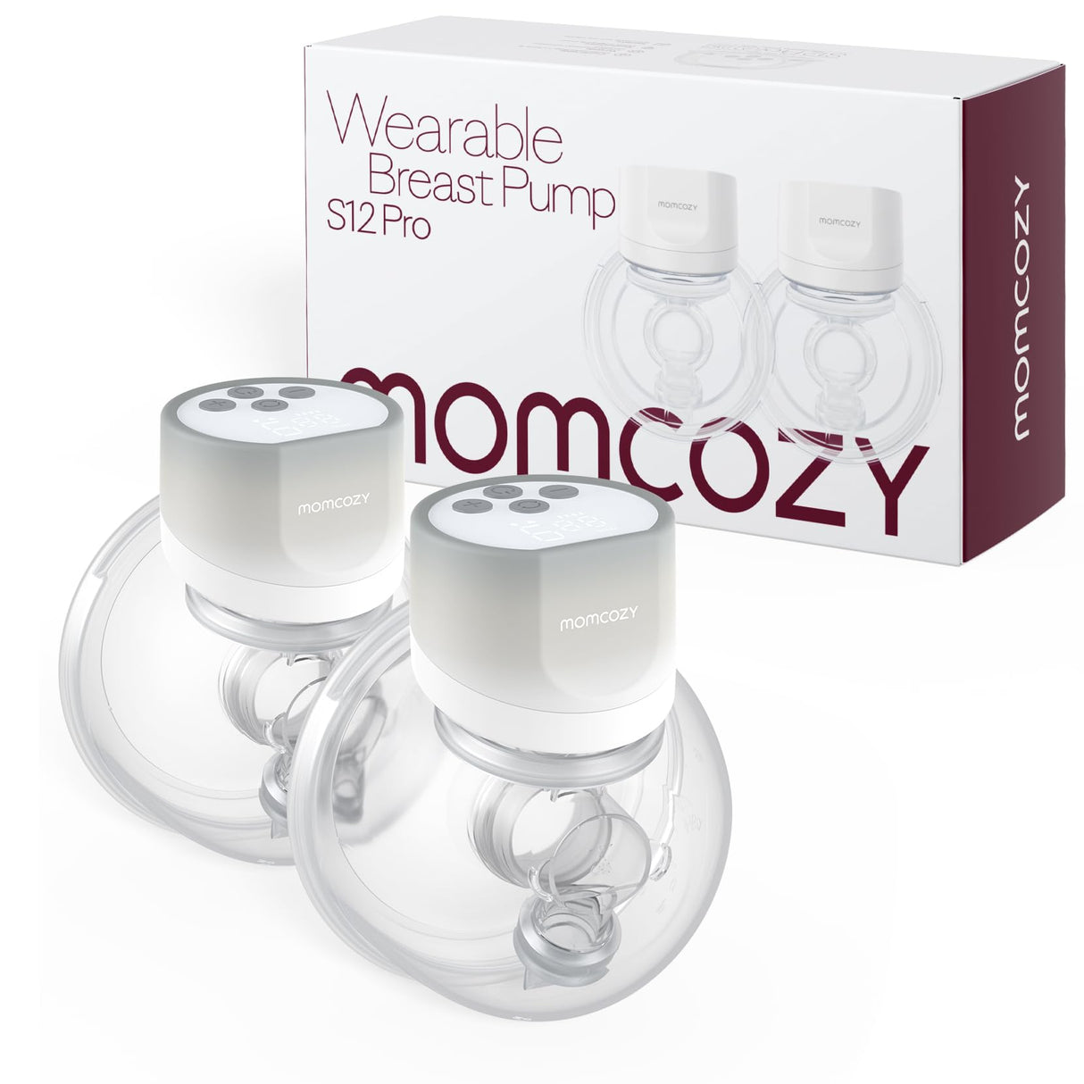 Momcozy S12 Pro Hands-Free Breast Pump Wearable, Double Wireless Pump with Comfortable Double-Sealed Flange, 3 Modes & 9 Levels Electric Pump Portable, 24mm, 2 Pack, Gradient Gray
