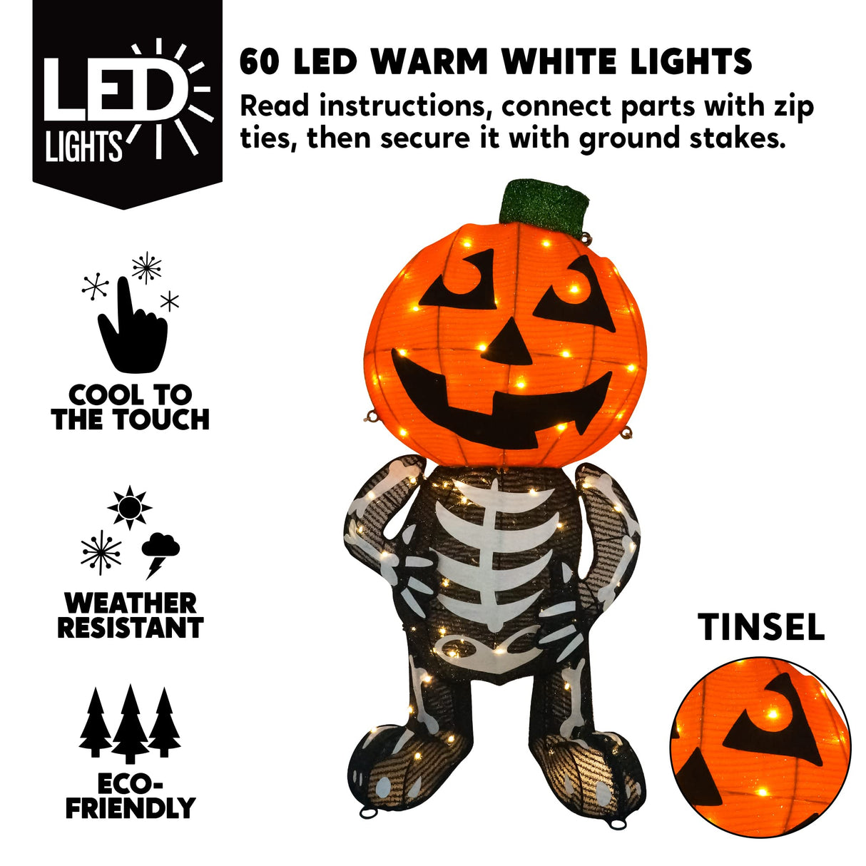 2.5' Halloween Decoration Outdoor Pumpkin w/ Skull Body | 60 LED's | Brand New