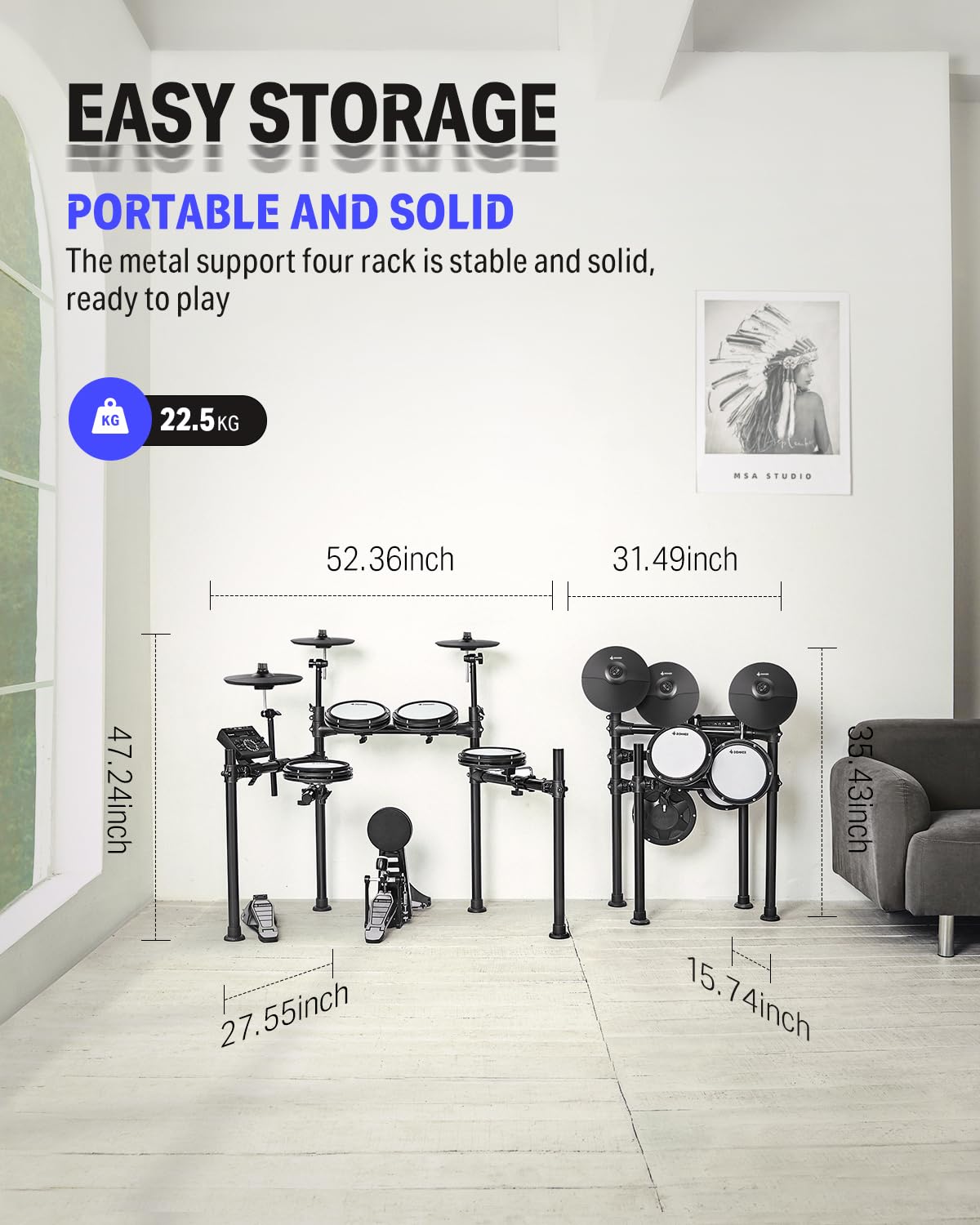 Donner DED-200 Electric Drum Sets with Quiet Mesh Drum Pads, 2 Cymbals w/Choke, 31 Kits and 450+ Sounds, Throne, Headphones, Sticks, USB MIDI, Melodics Lessons (5 Pads, 3 Cymbals)