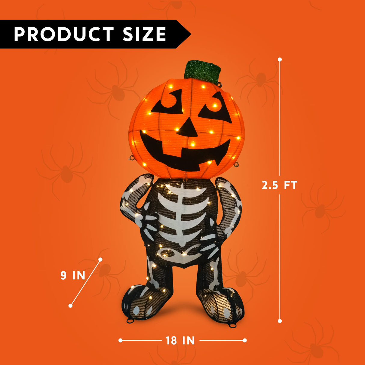 2.5' Halloween Decoration Outdoor Pumpkin w/ Skull Body | 60 LED's | Brand New