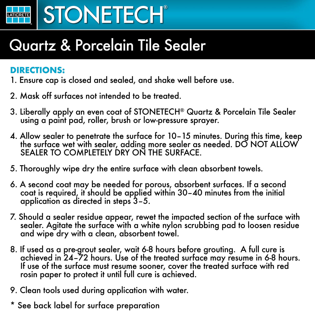 STONETECH® Quartz & Porcelain Tile Sealer - Quart