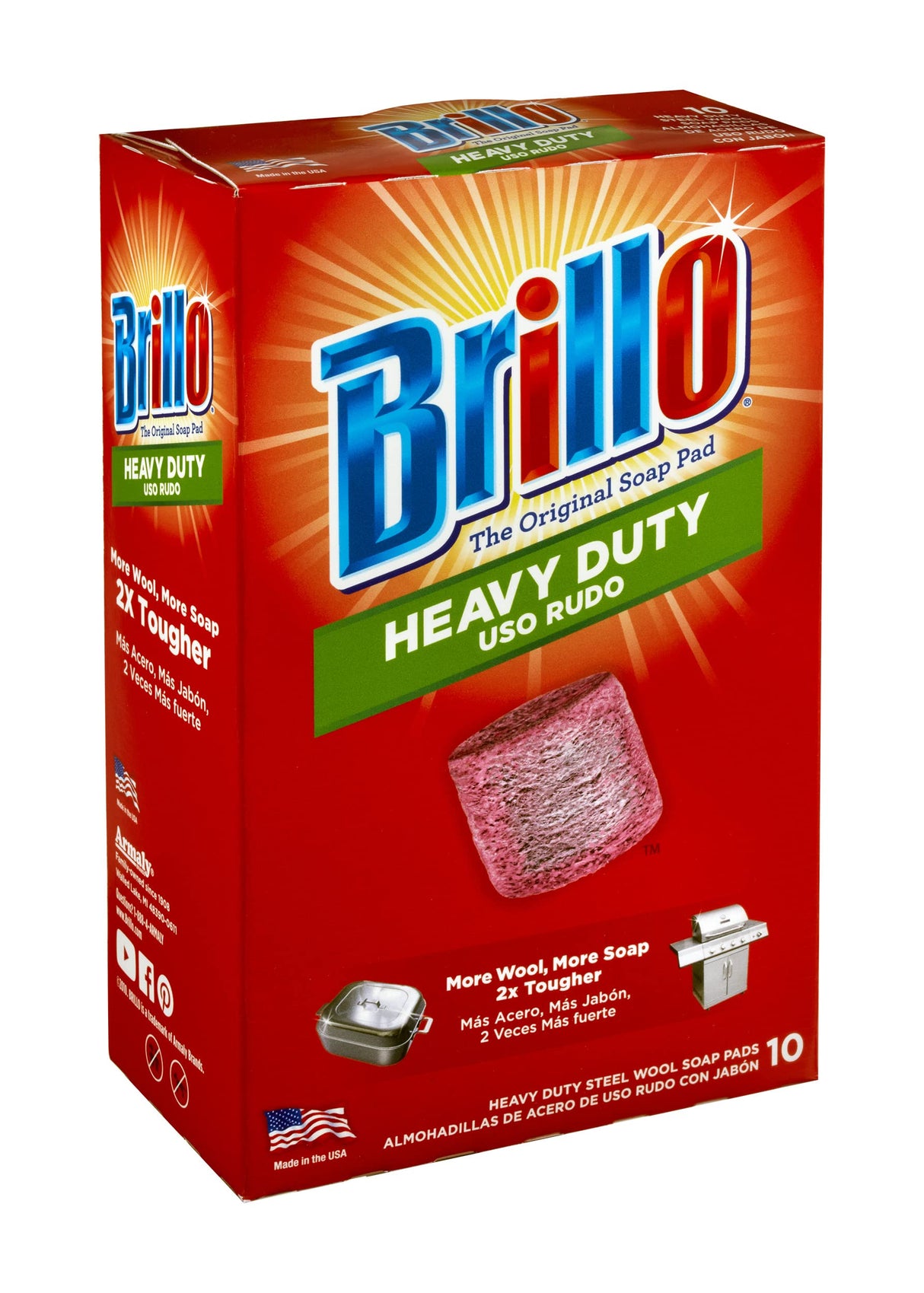 Brillo Heavy Duty Steel Wool Soap Pads, Original Red Scent (Heavy Duty, 10 Count (Pack of 1))