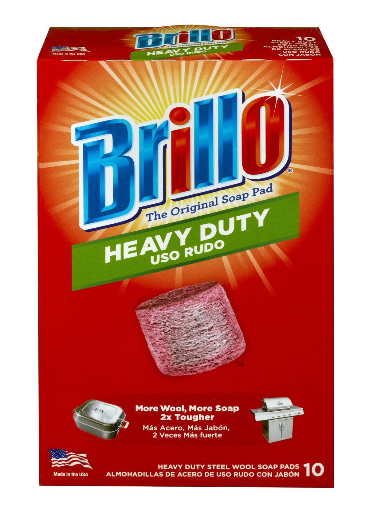 Brillo Heavy Duty Steel Wool Soap Pads, Original Red Scent (Heavy Duty, 10 Count (Pack of 1))