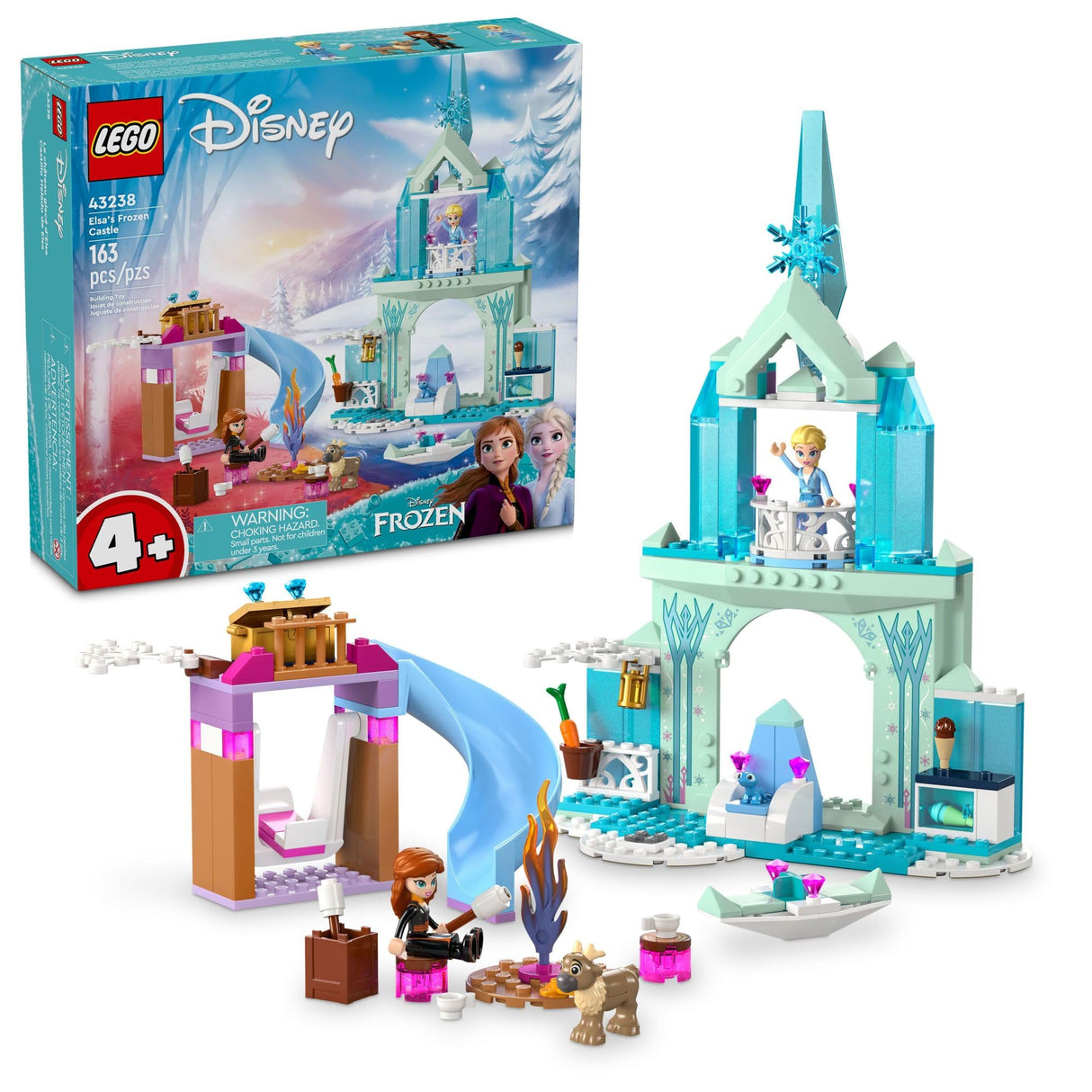 LEGO Disney Frozen Elsa’s Frozen Princess Castle Toy Set for Kids, includes Elsa and Anna Mini-Doll Figures and 2 Animal Figures | 43238