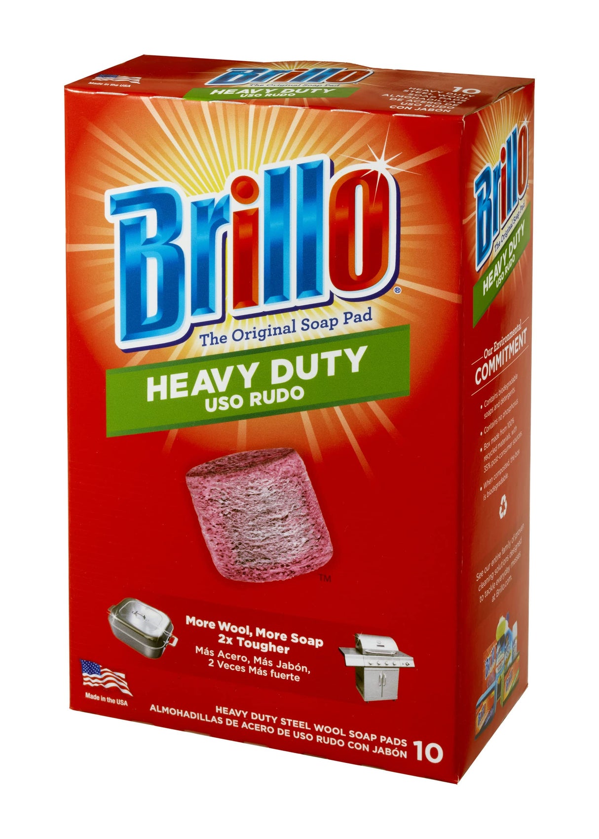 Brillo Heavy Duty Steel Wool Soap Pads, Original Red Scent (Heavy Duty, 10 Count (Pack of 1))