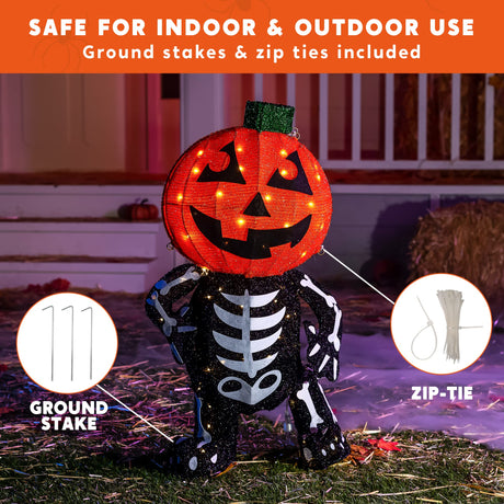 2.5' Halloween Decoration Outdoor Pumpkin w/ Skull Body | 60 LED's | Brand New