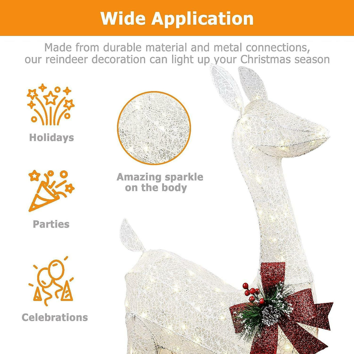 3-Piece Christmas Reindeer Family Set with 230 LED Lights, Zip Ties & Stakes