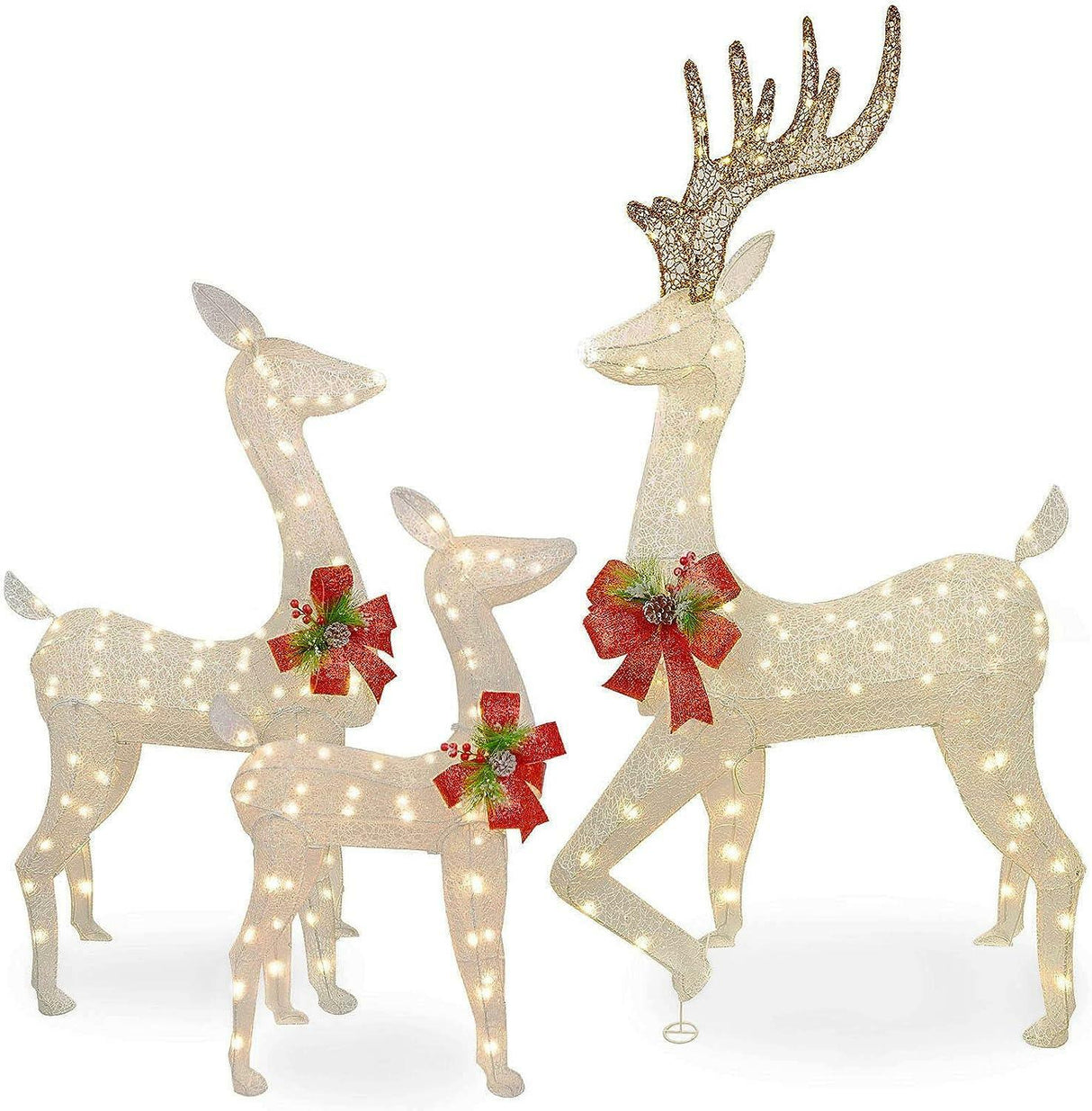 3-Piece Christmas Reindeer Family Set with 230 LED Lights, Zip Ties & Stakes