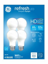 GE Refresh HD LED Light Bulbs, 60 Watt, Daylight, A19 Bulbs, Medium Base, Frosted Finish, 4pk