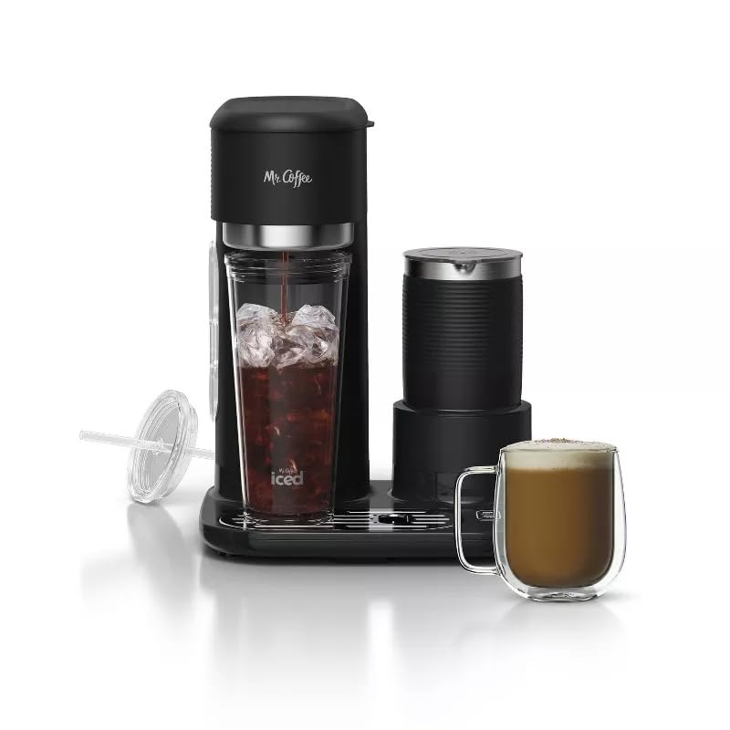 Mr. Coffee 4-in-1 Single-Serve Latte, Iced, and Hot Coffee Maker with Milk Frother and Tumbler Black