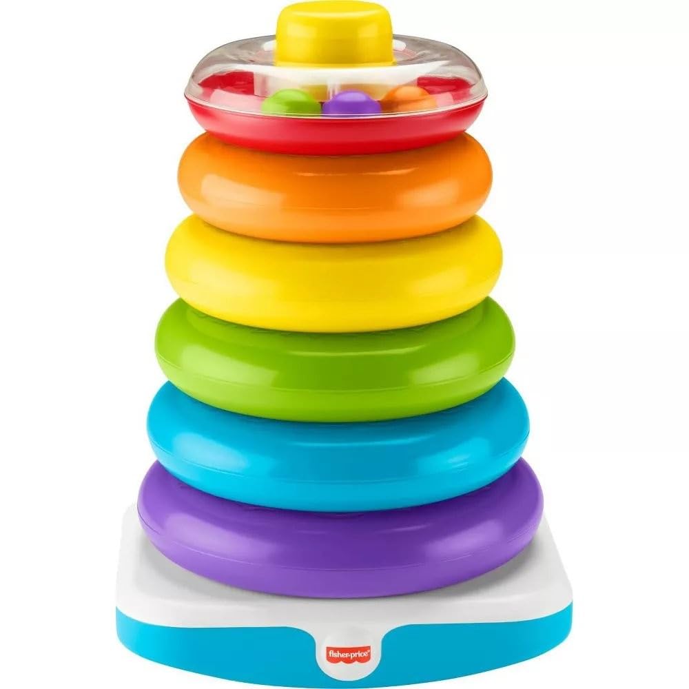 Fisher-Price Toddler Toy Giant Rock-A-Stack, 6 Stacking Rings with Roly-Poly Base for Ages 1+ Years, 14+ Inches Tall