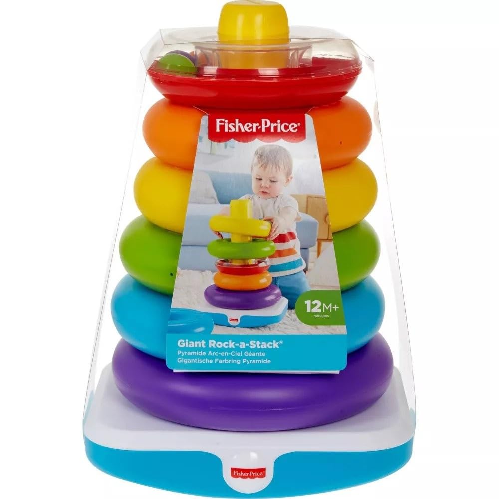 Fisher-Price Toddler Toy Giant Rock-A-Stack, 6 Stacking Rings with Roly-Poly Base for Ages 1+ Years, 14+ Inches Tall