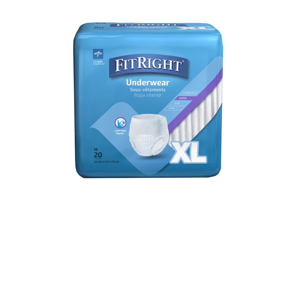 FitRight Super Protective Incontinence Underwear, Maximum Absorbency, XL, 56 to 68", 20 Count