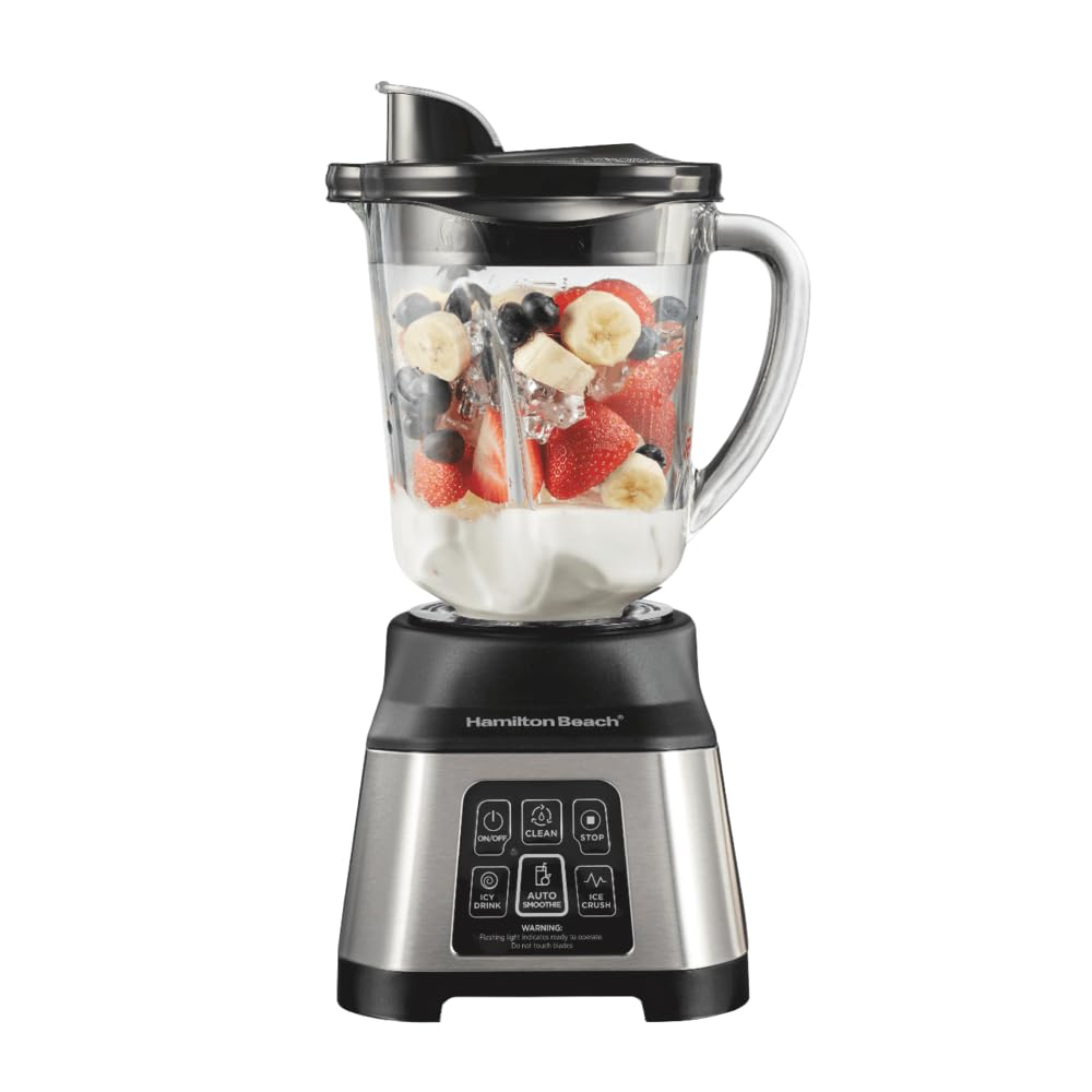 Hamilton Beach Smoothie Smart Blender with 5 Functions including One-Touch Auto Smoothie Cycle, 40 oz Glass Jar, 700 Watts Peak Power, Stainless Steel, 56208