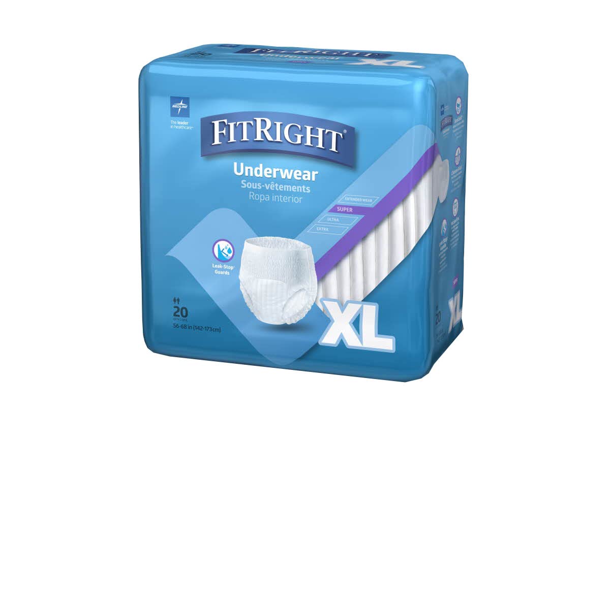 FitRight Super Protective Incontinence Underwear, Maximum Absorbency, XL, 56 to 68", 20 Count