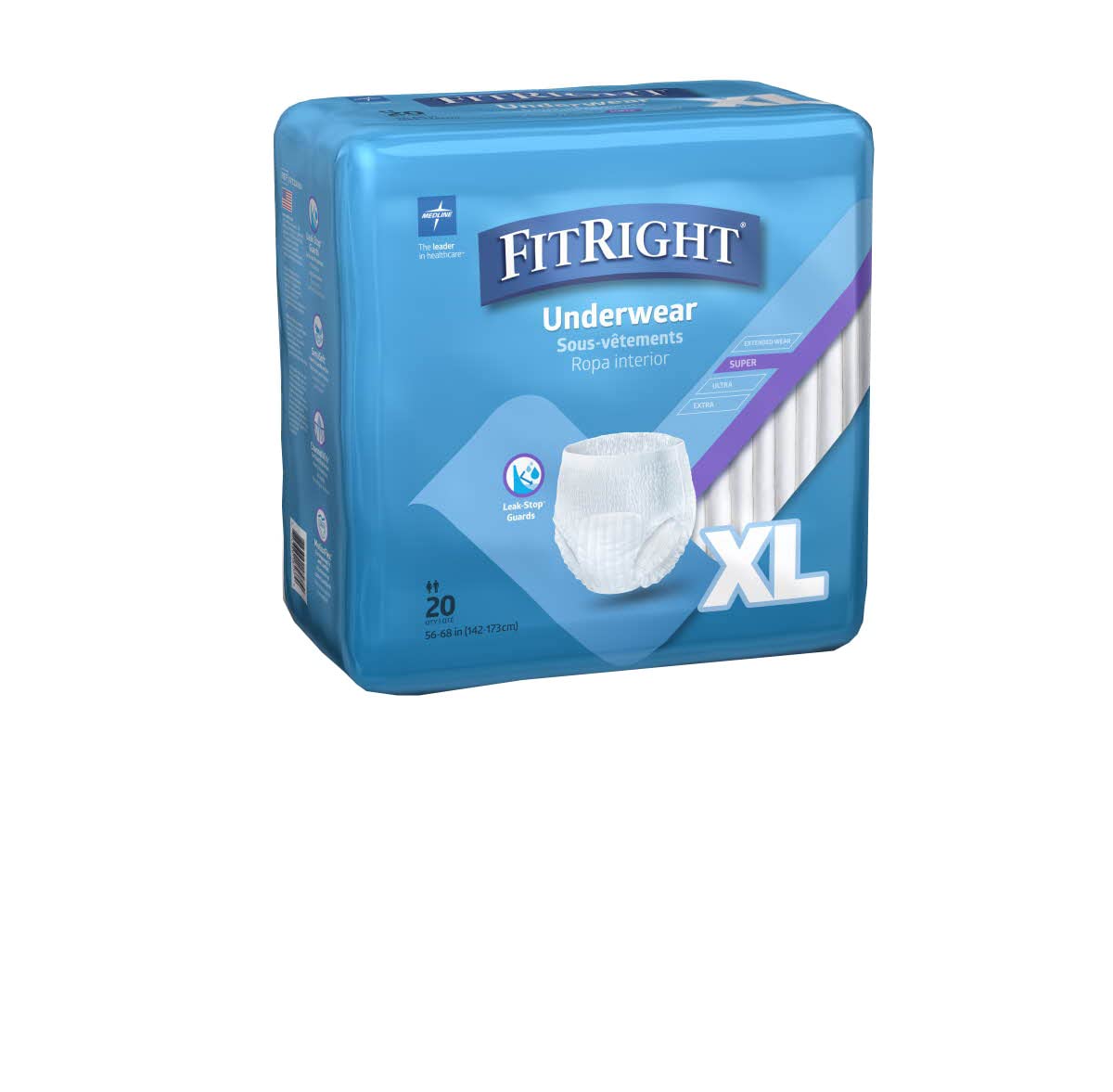 FitRight Super Protective Incontinence Underwear, Maximum Absorbency, XL, 56 to 68", 20 Count