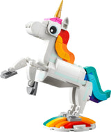 LEGO Creator 3 in 1 Magical Unicorn Toy, Transforms from Unicorn to Seahorse to Peacock, Rainbow Animal Figures, Unicorn Gift for Grandchildren, Girls and Boys, Buildable Toys, 31140