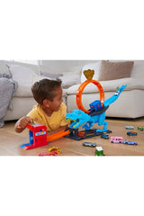 Hot Wheels City Track Set with 1 Toy Car, Race Through A Giant Loop to Defeat A Big Dinosaur, T-Rex Loop Stunt and Race Playset