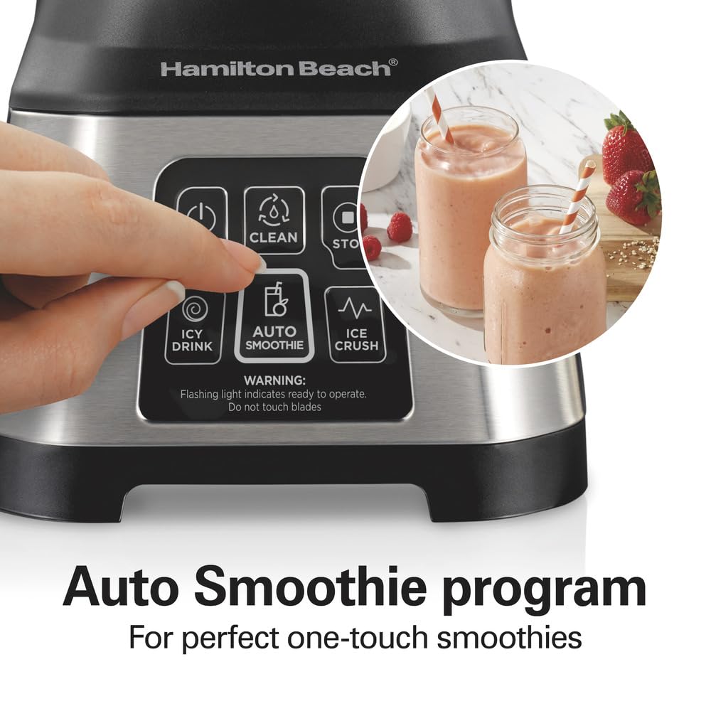 Hamilton Beach Smoothie Smart Blender with 5 Functions including One-Touch Auto Smoothie Cycle, 40 oz Glass Jar, 700 Watts Peak Power, Stainless Steel, 56208