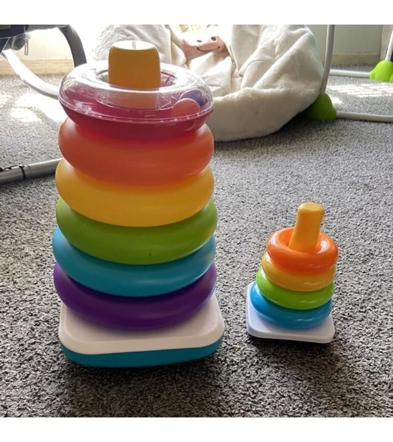 Fisher-Price Toddler Toy Giant Rock-A-Stack, 6 Stacking Rings with Roly-Poly Base for Ages 1+ Years, 14+ Inches Tall