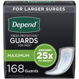 Depend Incontinence Guards/Incontinence Pads for Men/Bladder Control Pads, Maximum Absorbency, 168 Count (2 Packs of 84), Packaging May Vary