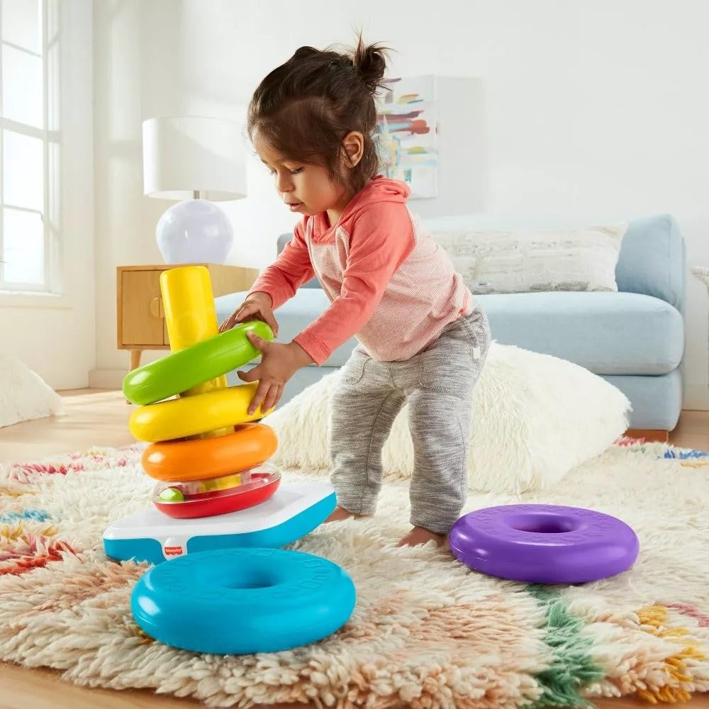 Fisher-Price Toddler Toy Giant Rock-A-Stack, 6 Stacking Rings with Roly-Poly Base for Ages 1+ Years, 14+ Inches Tall