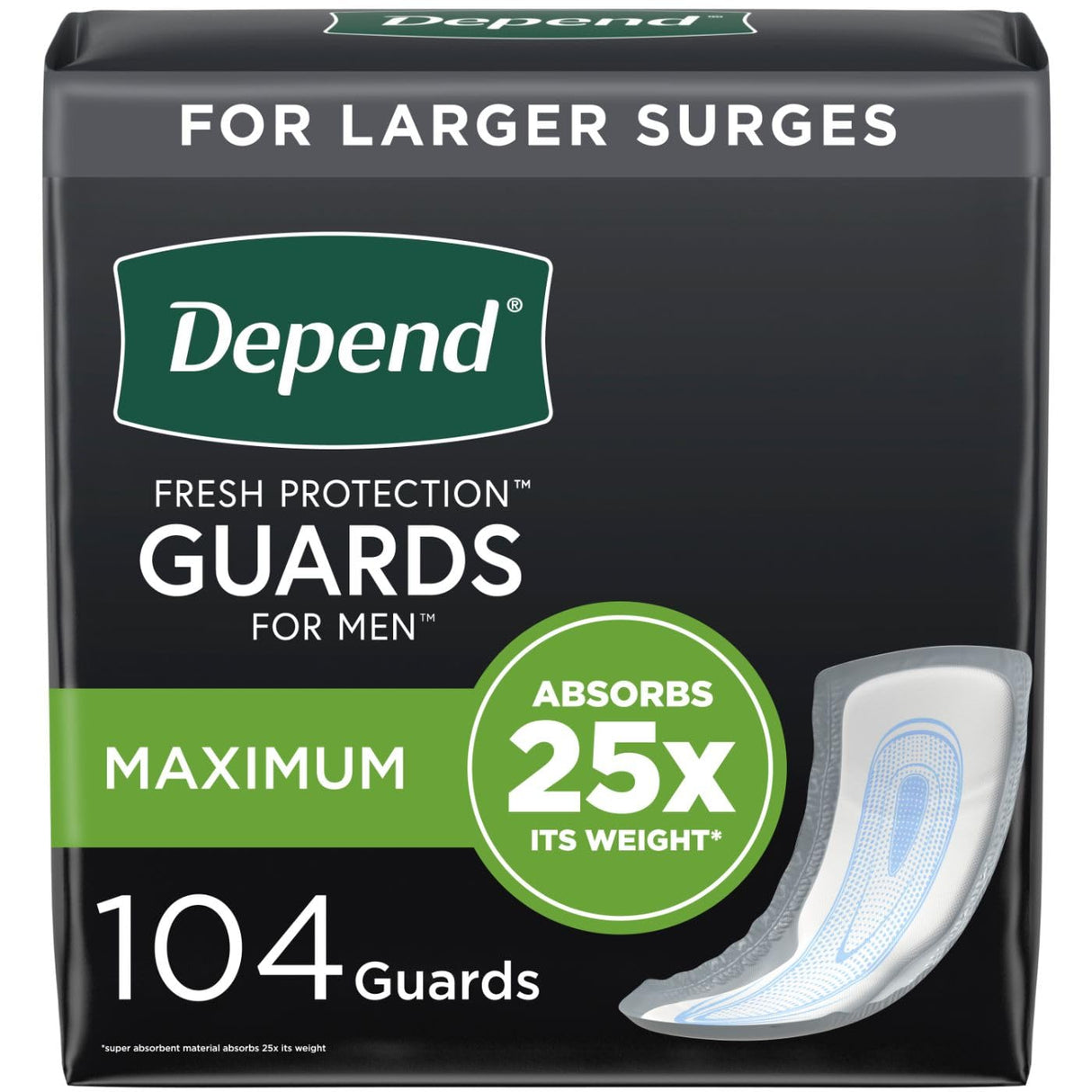 Depend Incontinence Guards/Incontinence Pads for Men/Bladder Control Pads, Maximum Absorbency, 104 Count, Packaging May Vary