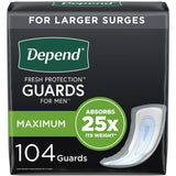 Depend Incontinence Guards/Incontinence Pads for Men/Bladder Control Pads, Maximum Absorbency, 104 Count, Packaging May Vary