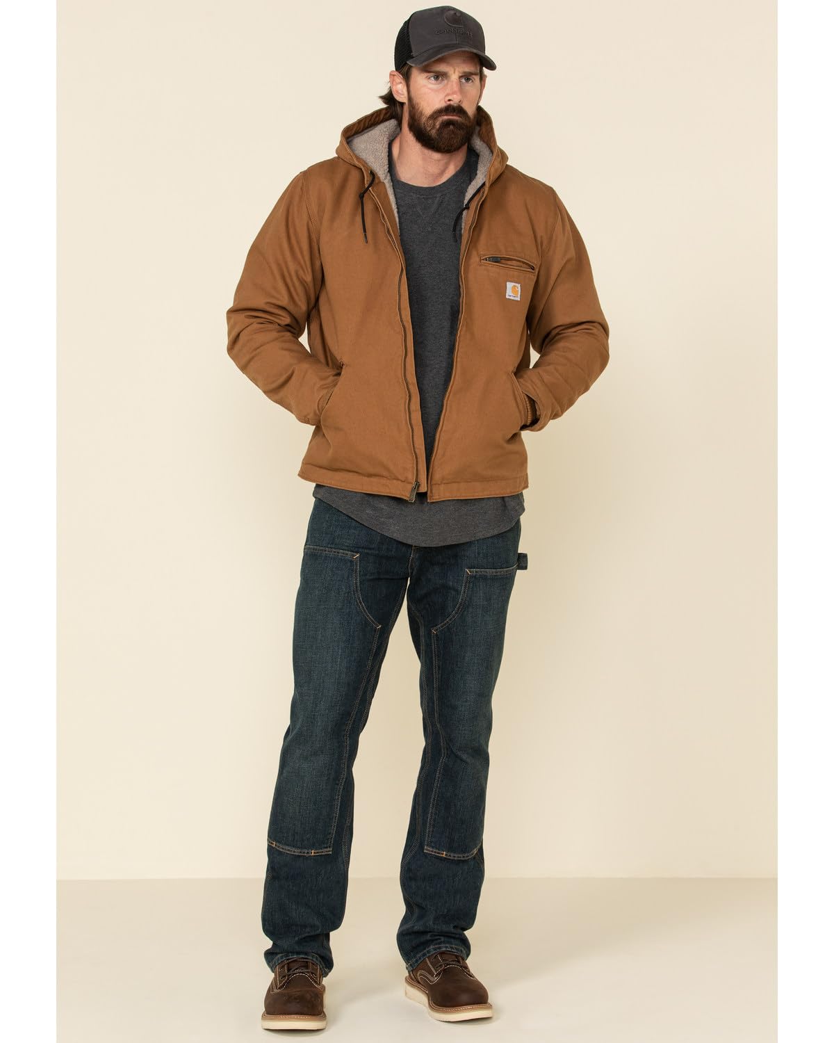 Carhartt Men's Washed Duck Sherpa Lined Hooded Work Jacket Brown XX-Large  US