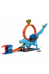 Hot Wheels City Track Set with 1 Toy Car, Race Through A Giant Loop to Defeat A Big Dinosaur, T-Rex Loop Stunt and Race Playset