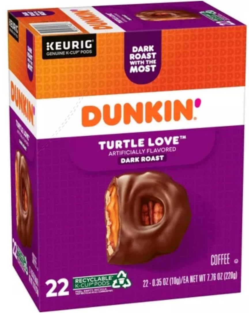 Dunkin Turtle Love Flavored Coffee, 22 Keurig K-Cup Pods