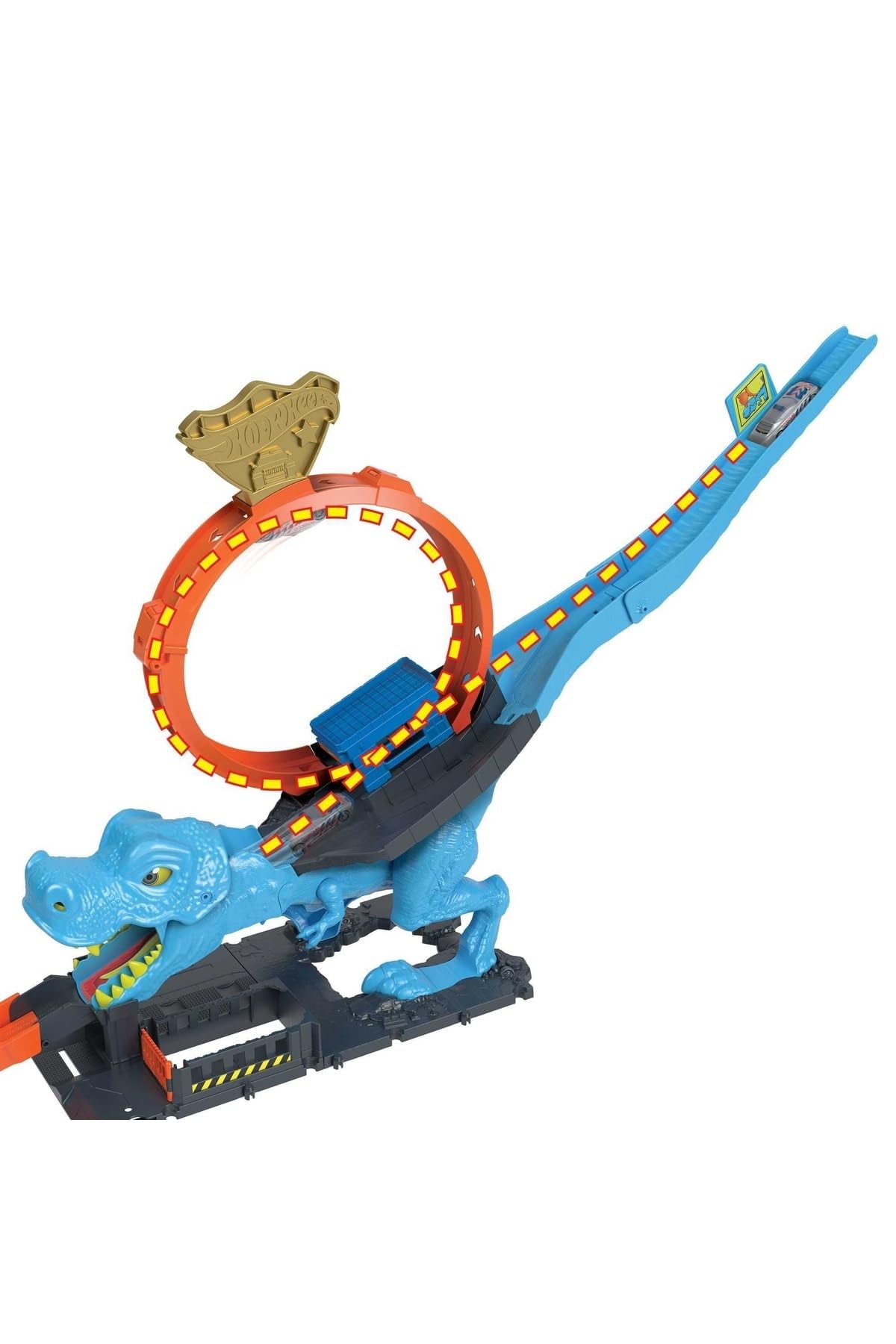 Hot Wheels City Track Set with 1 Toy Car, Race Through A Giant Loop to Defeat A Big Dinosaur, T-Rex Loop Stunt and Race Playset