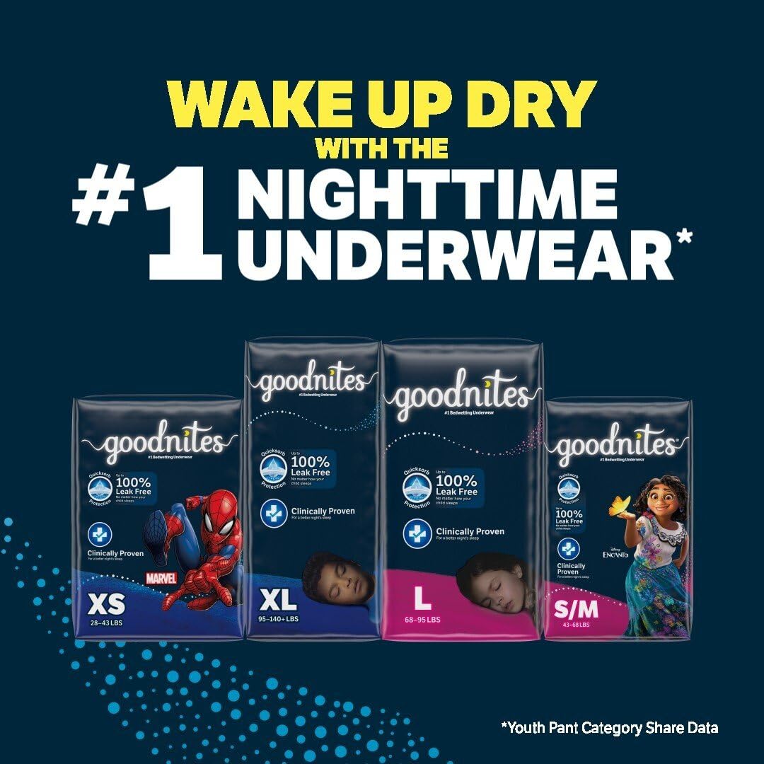 Goodnites Boys' Nighttime Bedwetting Underwear, Size Large (68-95 lbs), 34 Ct (2 Packs of 17), Packaging May Vary