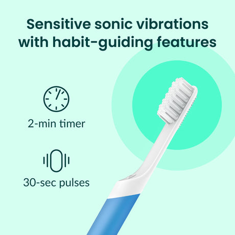 Quip Adult Electric Toothbrush Full Head, Built-in Timer + Travel Case, Blue Plastic