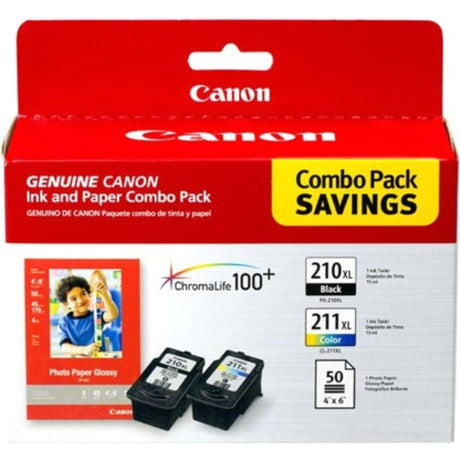 Canon PG-210 XL / CL-211 XL Genuine Ink Value Pack (2 Cartridges) with 50-Sheet Photo Paper, Compatible with MX320/330/340/350/410/420, MP240/250/270/280/480/490/495, iP2702