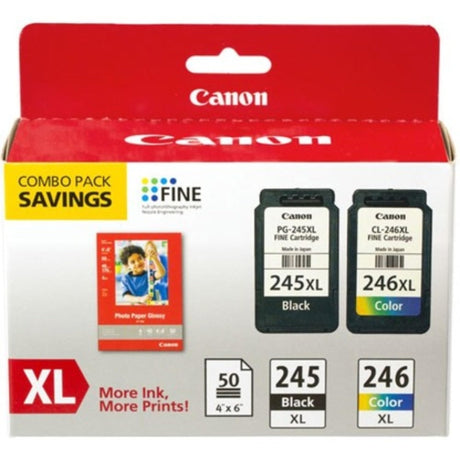 Canon PG-245 XL / CL-246 XL Genuine Ink Value Pack (2 Cartridges) with 50-Sheet Photo Paper, Compatible with iP2820, MG2420/2924/2920/3020/2522/2525, MX492, TS3120/302/302a/202/202a/4520/3320