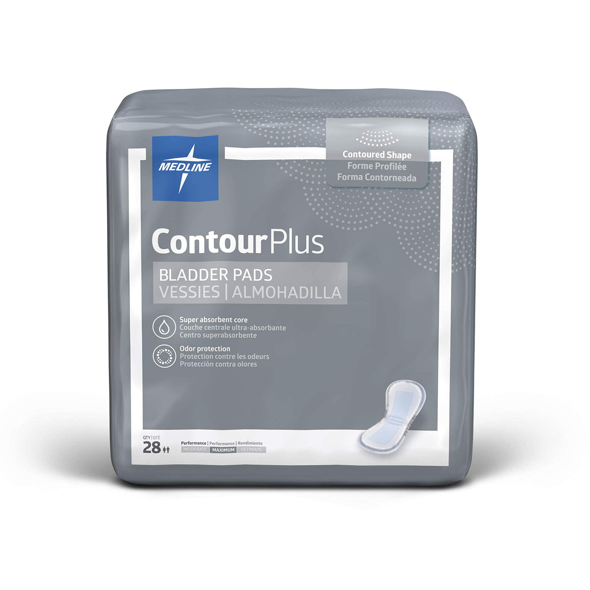 Medline ContourPlus Bladder Control Incontinence Pads, Maximum Absorbency, 6.5" x 13.5", 28 Count (Pack of 6)