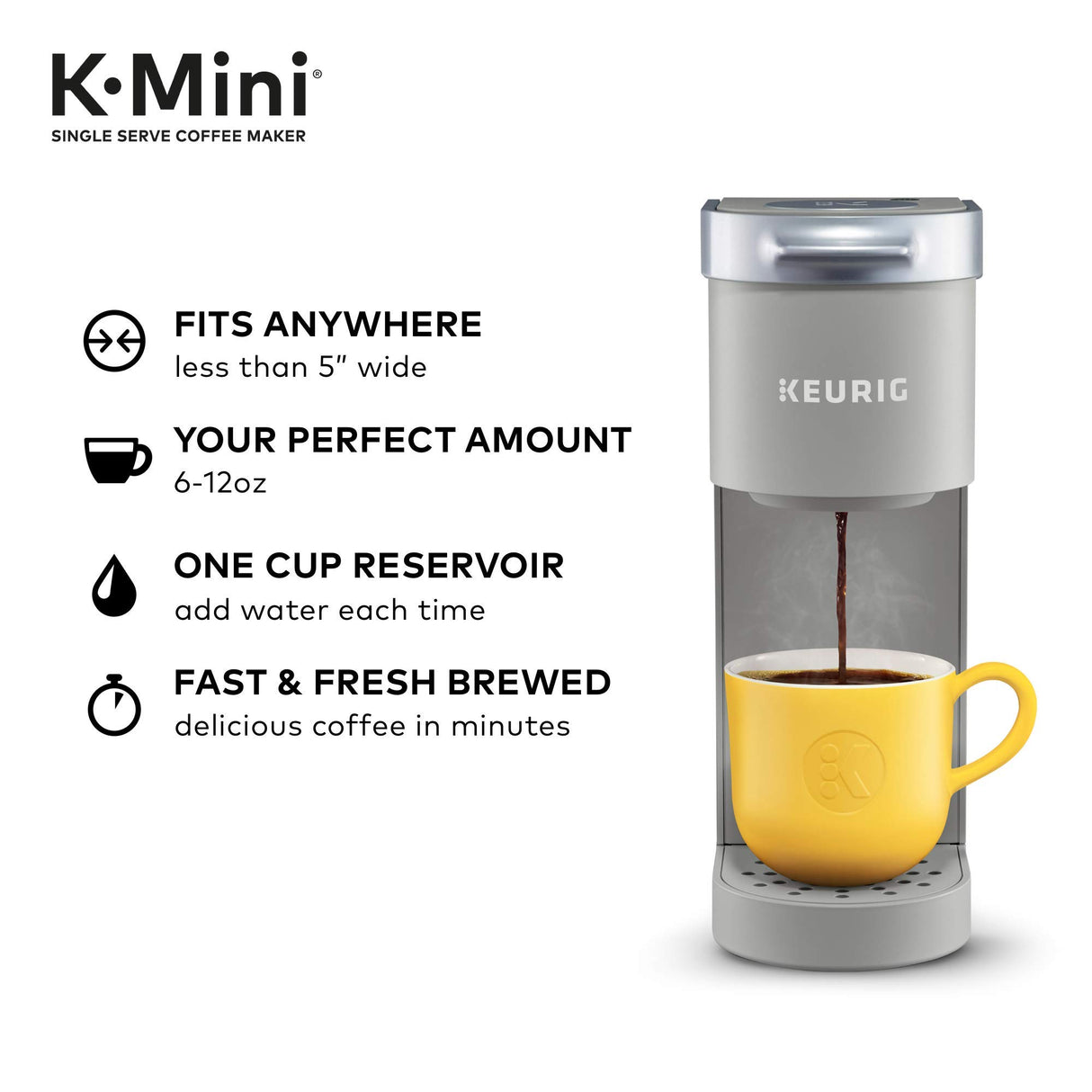 Keurig K-Mini Single Serve Coffee Maker, Studio Gray, 6 to 12 oz. Brew Sizes