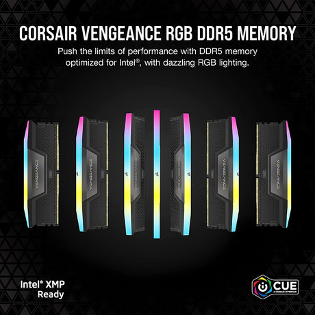 CORSAIR VENGEANCE RGB DDR5 RAM 64GB (2x32GB) 6000MHz CL40 Intel XMP iCUE Compatible Computer Memory - Black (CMH64GX5M2B6000C40)