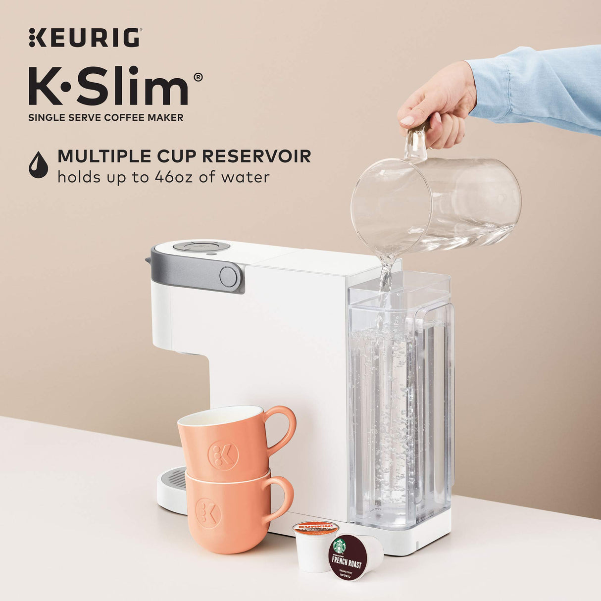 Keurig K- Slim Single Serve K-Cup Pod Coffee Maker, Multistream Technology, White