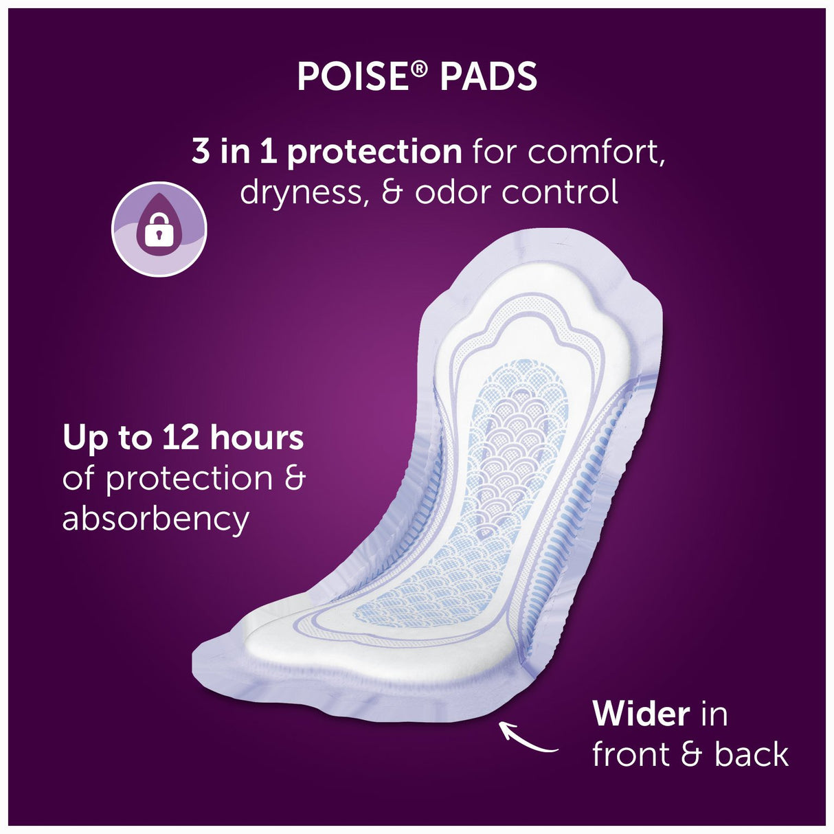 Poise Incontinence Pads, Moderate Absorbency, Long, 54 Count