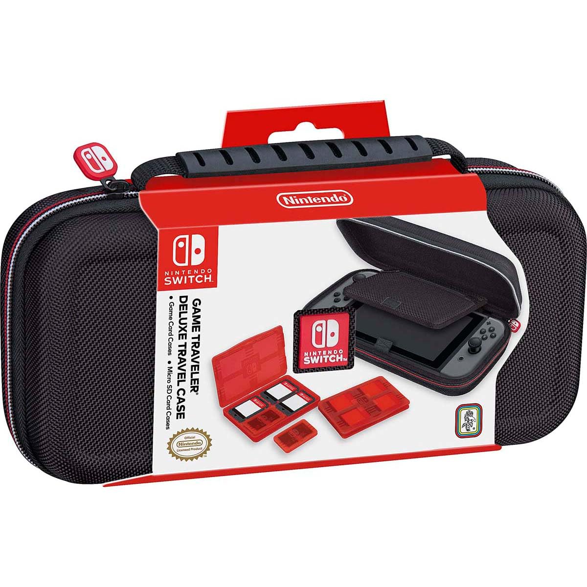 Game Traveler Nintendo Switch or Switch Lite Licensed Deluxe Case - Adjustable Viewing Stand & Game Case Storage , Protective Ballistic Black Nylon Hard Shell Case with Deluxe Carry Handle