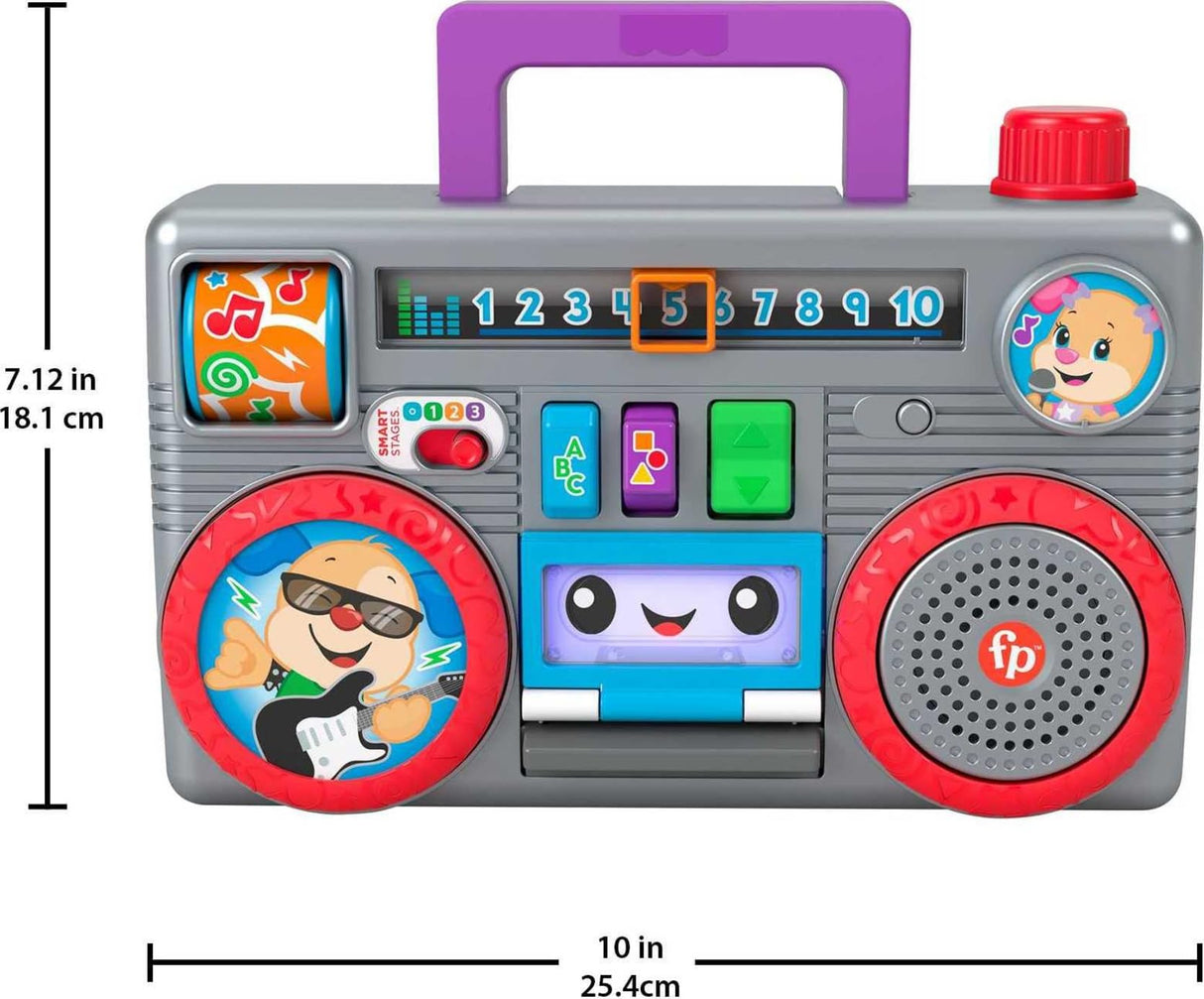 Fisher-Price Laugh & Learn Busy Boombox, Retro-Inspired Musical Infant Activity Toy with Learning Content for Baby and Toddlers