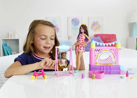 Barbie Skipper Babysitters Inc Playset with Skipper Doll, Toddler Small Doll, Working Bounce House, Swing & Accessories