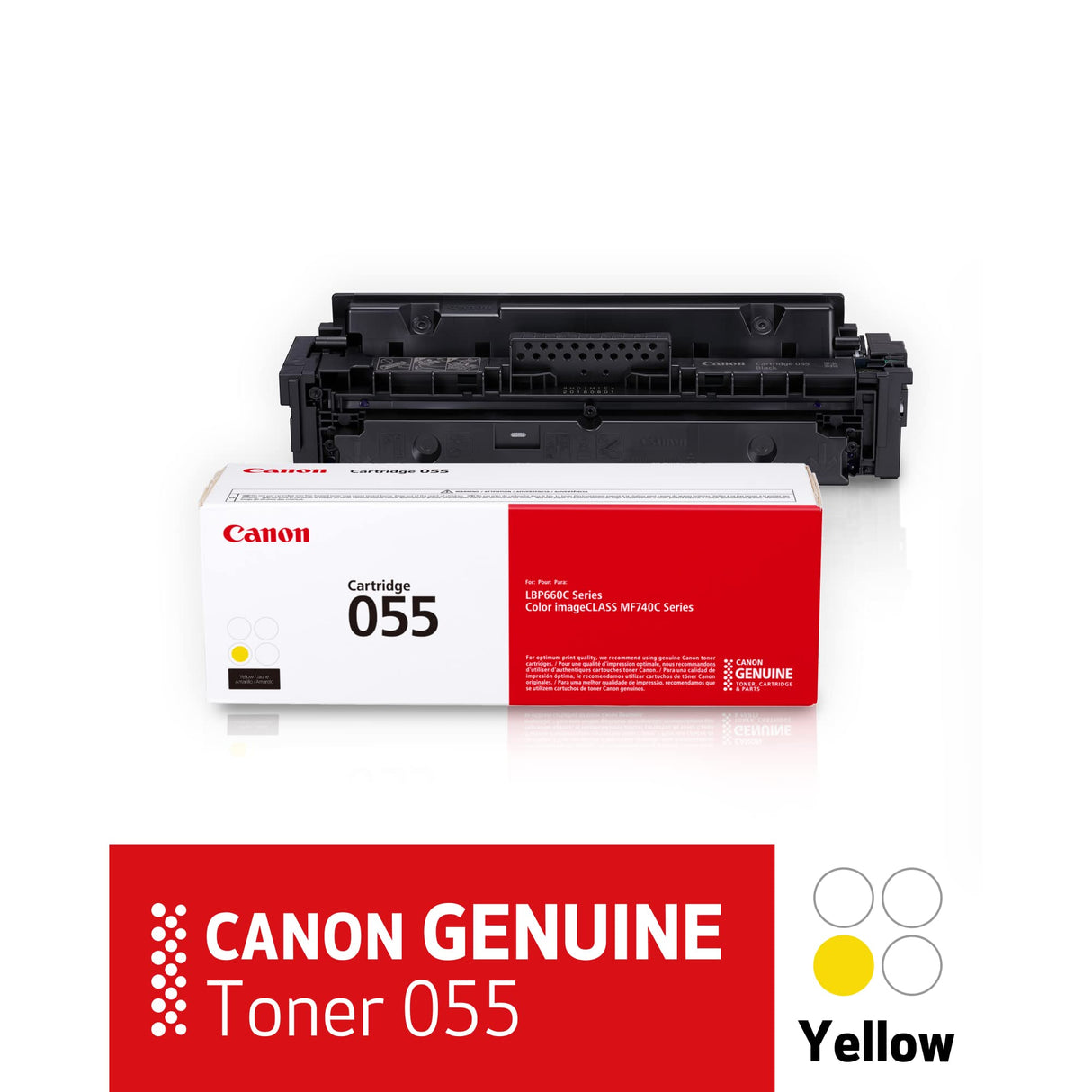 Canon Genuine Toner, Cartridge 055 Yellow (3013C001) 1 Pack Color imageCLASS MF741Cdw, MF743Cdw, MF745Cdw, MF746Cdw,LBP664Cdw Laser Printers