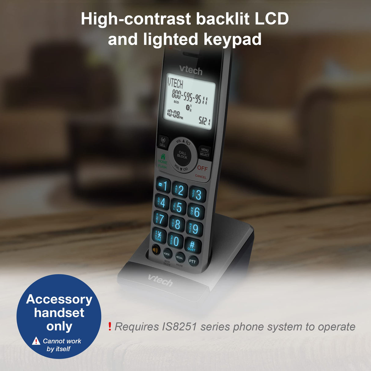 VTech IS8201 Accessory Handset for IS8251 Business Grade Cordless Phone Series, Perfect for Home Office, Smart Call Blocking, Answering System, Bluetooth Connect to Cell