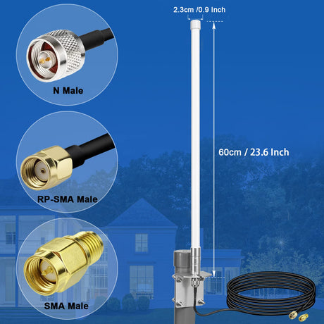 Waterproof 8dBi Long Range Cellular Ultra Distance LoRa Gateway Antenna Omni-Directional Glass Fiber LoRaWan 915MHz Antenna with 5M/16.4FT Cable for Helium RAK Hotspot HNT Finestra Miner Mining