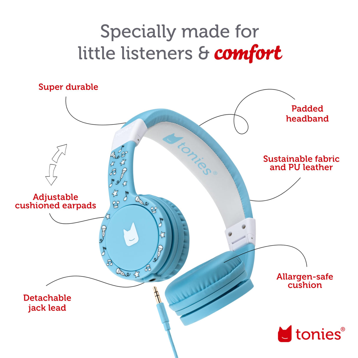 Tonies Foldable Wired On-Ear Headphones, Blue, 10002559