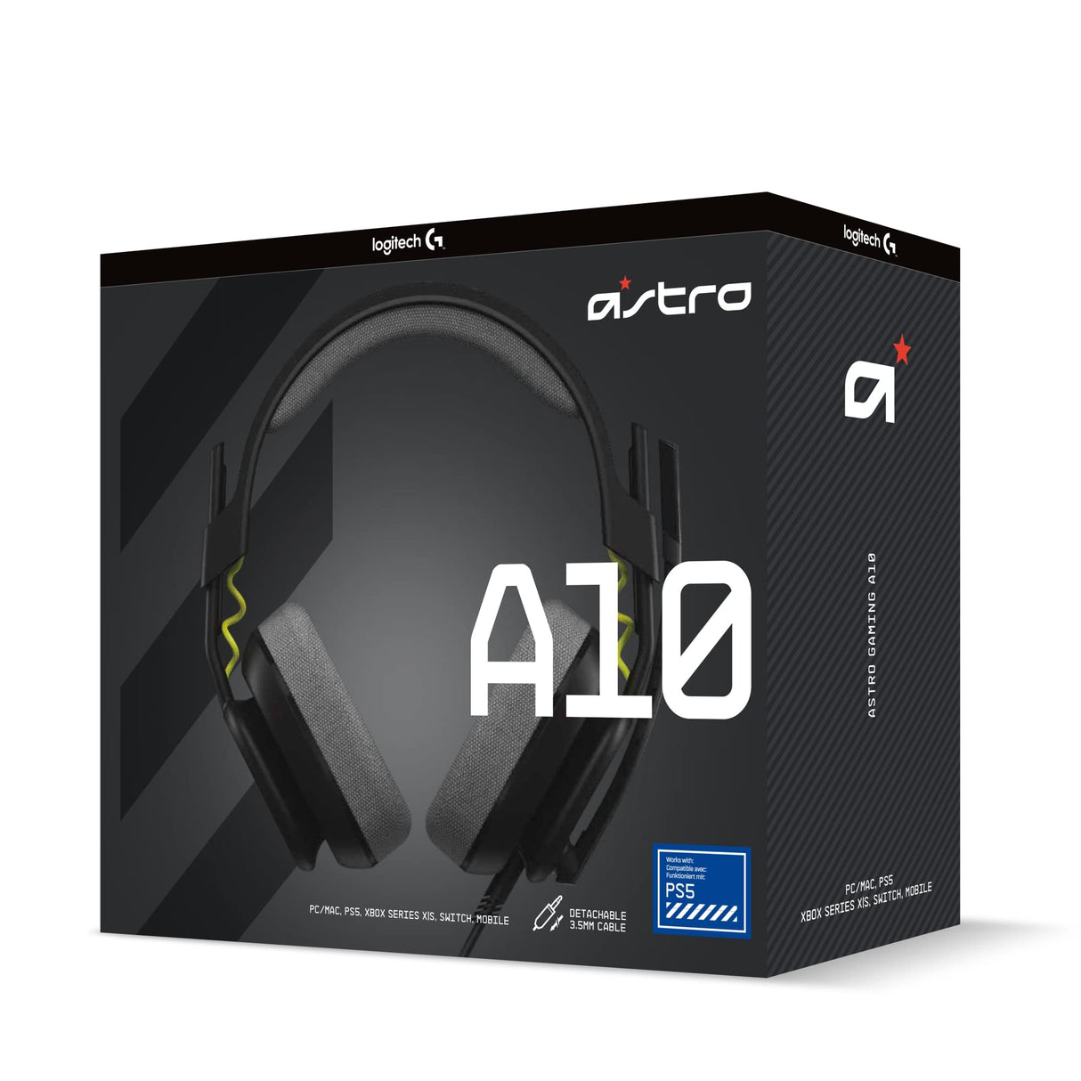 ASTRO A10 Gaming Headset Gen 2 Wired Headset - Over-ear gaming headphones with flip-to-mute microphone, 32 mm drivers, compatible with PlayStation, PC, Black